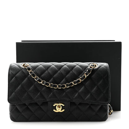 Caviar Quilted Medium Double Flap Black