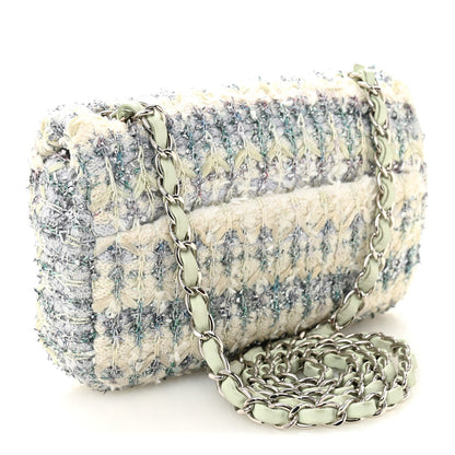 Tweed Quilted Mini Rectangular Flap Light Green Silver White