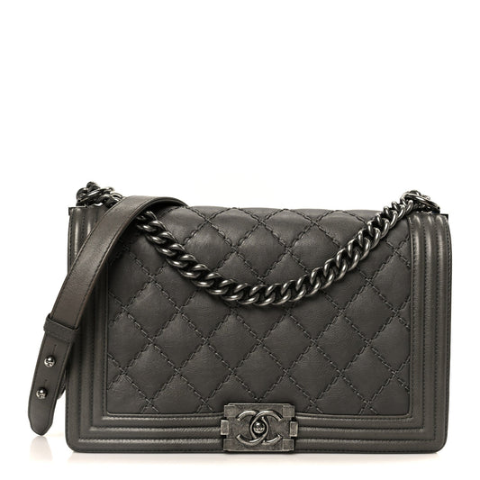Calfskin Double Stitch New Medium Boy Flap Grey