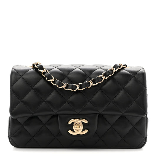 Lambskin Quilted Mini Rectangular Flap Black