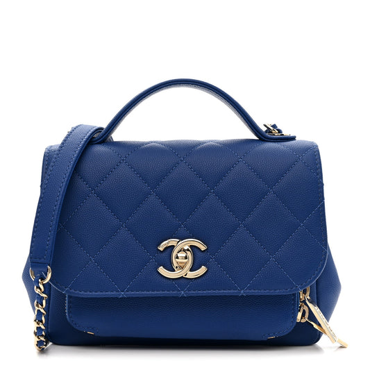 Caviar Quilted Small Business Affinity Flap Dark Blue
