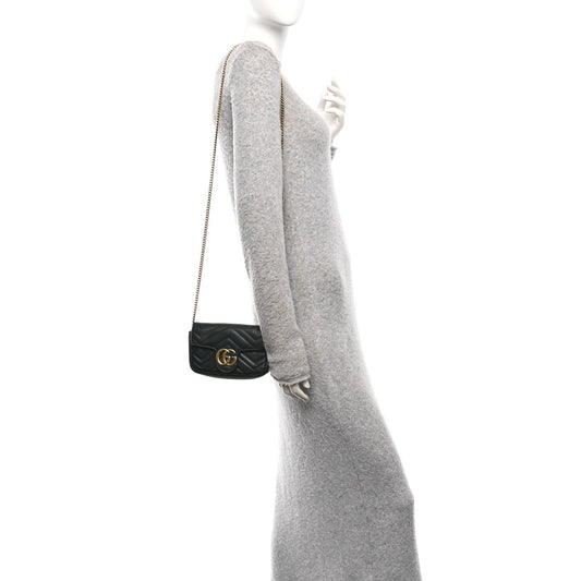 Calfskin Matelasse Super Mini GG Marmont Shoulder Bag Black