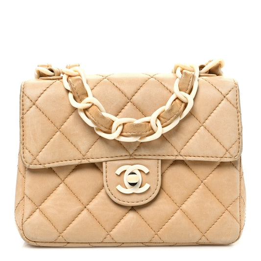 Lambskin Quilted Bekko Resin Mini Square Flap Beige