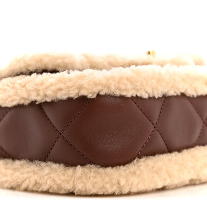 Shearling Lambskin Quilted Mini Furry Coco Flap Beige Brown