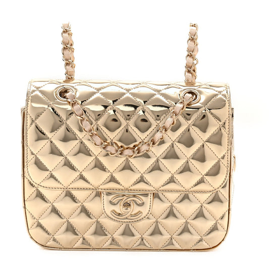 Mirror Calfskin Metallic Calfskin Quilted Hollywood Boulevard Backpack With Coin Purse Gold