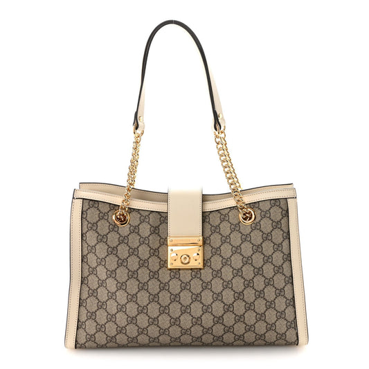 GG Supreme Monogram Medium Padlock Tote White