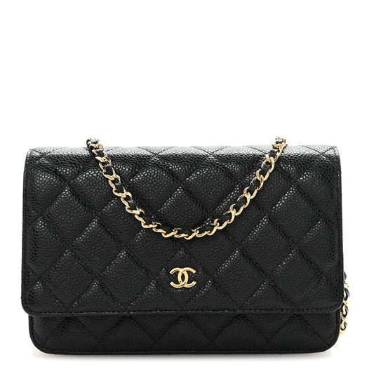 Caviar Quilted Wallet on Chain WOC Black