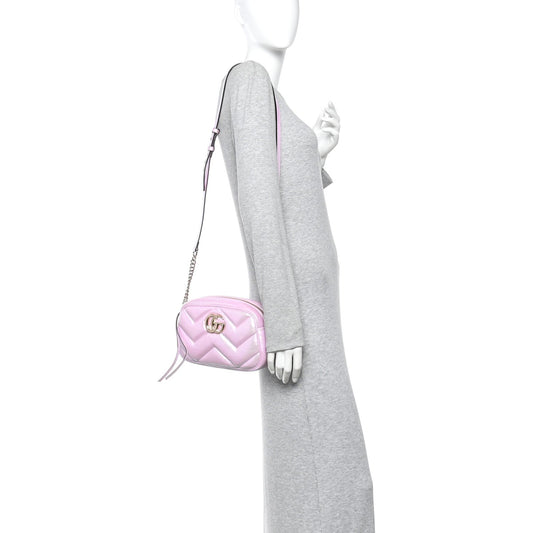 Iridescent Nappa Chevron Matelasse Small GG Marmont Chain Shoulder Bag Iridescent Escape Pink