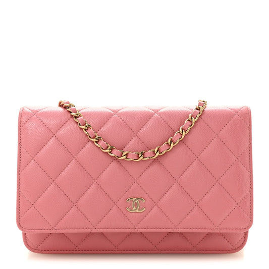 Caviar Quilted Wallet on Chain WOC Pink