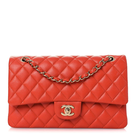 Caviar Quilted Medium Double Flap Light Red