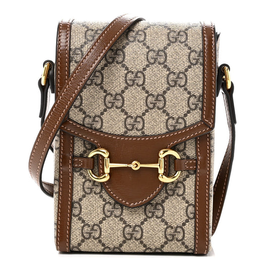 GG Supreme Monogram Mini Horsebit 1955 Crossbody Bag Beige Brown Sugar