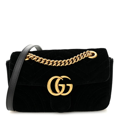 Velvet Matelasse Mini GG Marmont Shoulder Bag Black