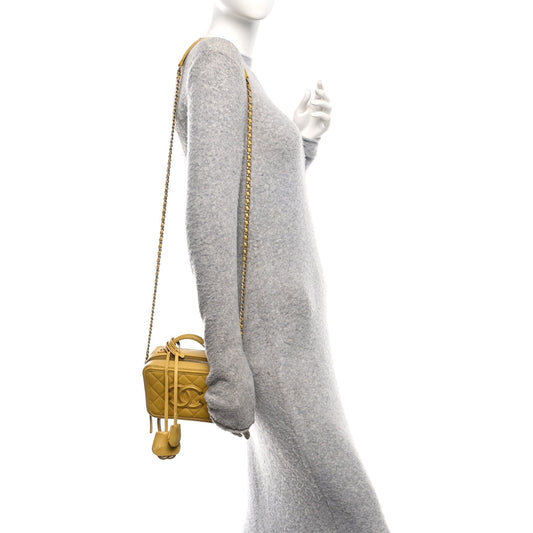 Caviar Quilted Small CC Filigree Vanity Case Yellow