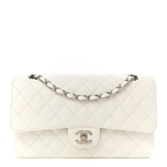 Caviar Quilted Medium Double Flap White