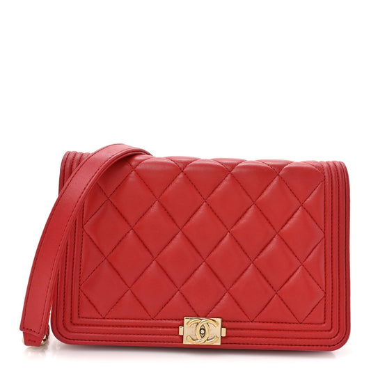 Lambskin Quilted Boy Wallet On Chain WOC Red