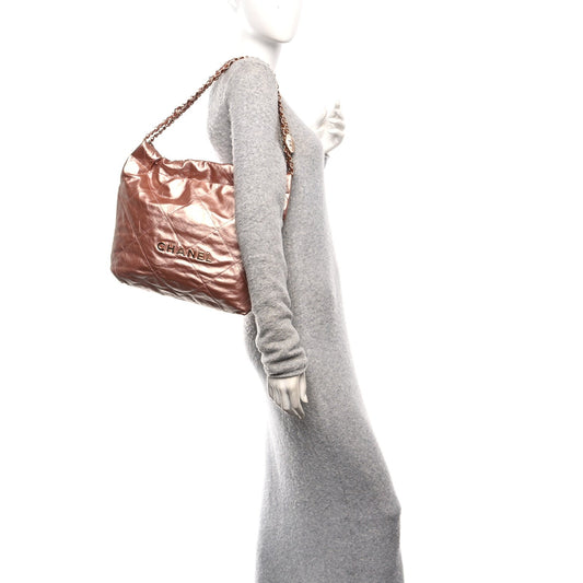 Metallic Calfskin Quilted Small Chanel 22 Pink