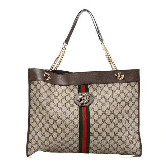 GG Supreme Monogram Large Rajah Chain Tote Beige New Acero