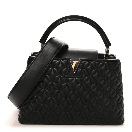 Lambskin Quilted Flower Capucines PM Black