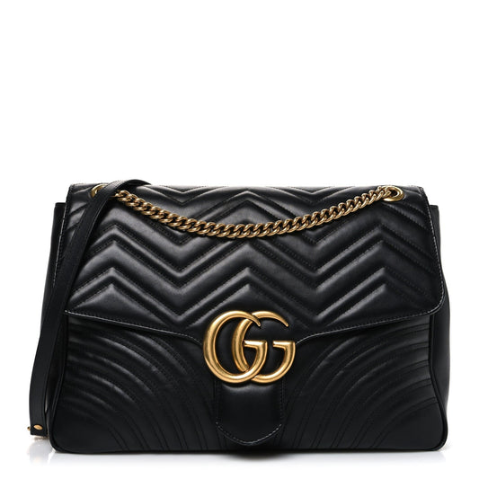 Calfskin Matelasse Medium GG Marmont Shoulder Bag Black