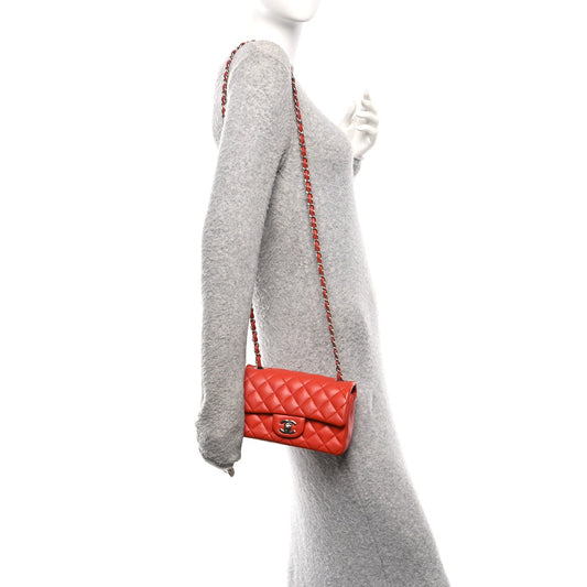 Lambskin Quilted Mini Rectangular Flap Red