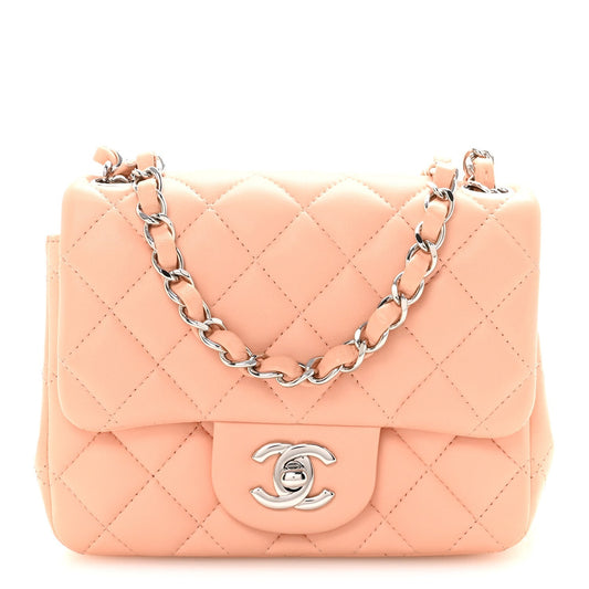 Lambskin Quilted Mini Square Flap Light Pink