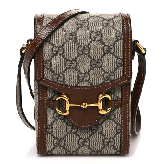 GG Supreme Monogram Mini Horsebit 1955 Crossbody Bag Beige Brown Sugar