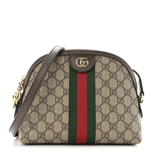GG Supreme Monogram Textured Dollar Calfskin Web Small Ophidia Dome Shoulder Bag Beige Ebony New Acero