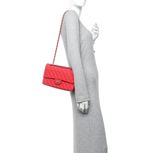 Caviar Quilted Medium Double Flap Red