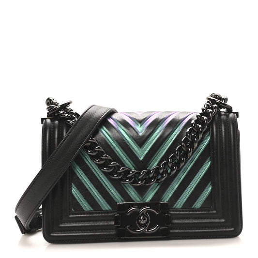 Calfskin Painted Chevron Embossed Medium Boy Flap Black