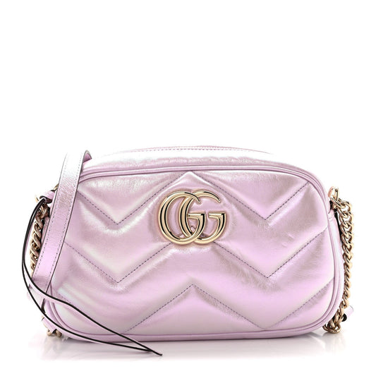 Iridescent Nappa Chevron Matelasse Small GG Marmont Chain Shoulder Bag Iridescent Escape Pink
