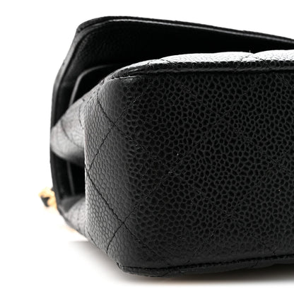 Caviar Quilted Medium Double Flap Black