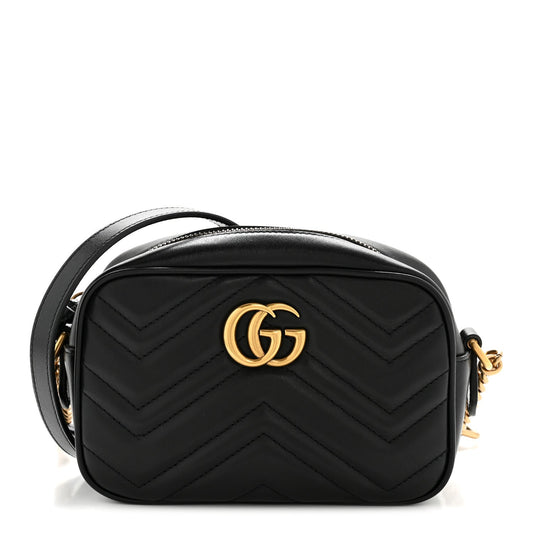 Calfskin Matelasse Mini GG Marmont Chain Shoulder Bag Black