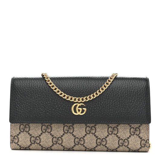 Dollar Calfskin GG Supreme Monogram Petite GG Marmont Wallet Chain Bag Black Beige Ebony