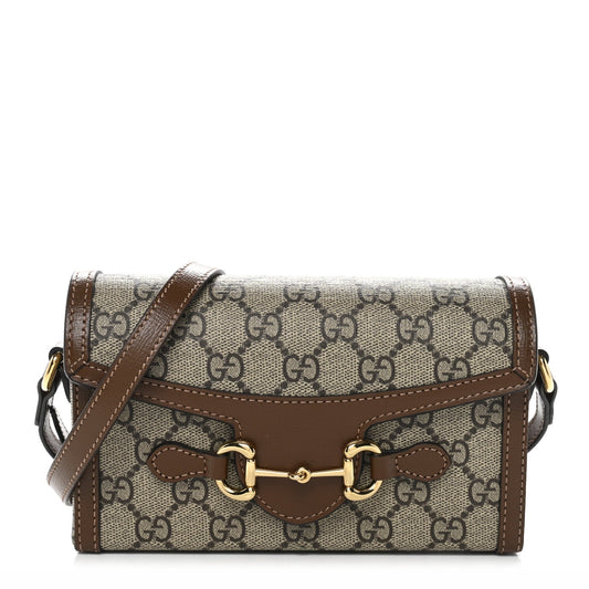 GG Supreme Monogram Mini Horsebit 1955 Shoulder Bag Beige Brown Sugar