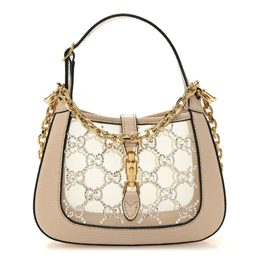 Lizard Mesh Crystal GG Monogram Mini Jackie 1961 Hobo Light Powder Skin Rose