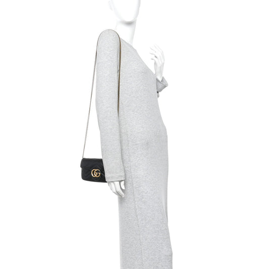 Calfskin Matelasse Super Mini GG Marmont Shoulder Bag Black