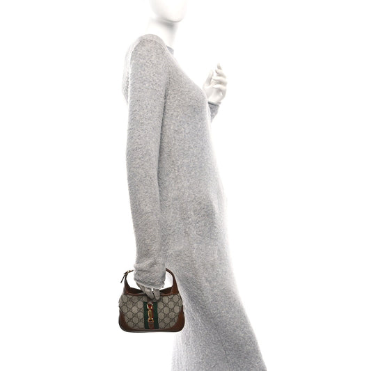 GG Supreme Monogram Azalea Calfskin Web Mini Jackie 1961 Hobo Beige Ebony Brown Sugar