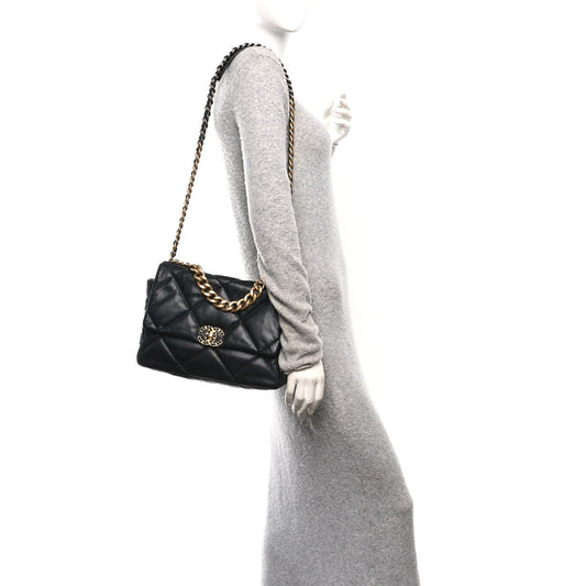Goatskin Quilted Large Chanel 19 Flap Black