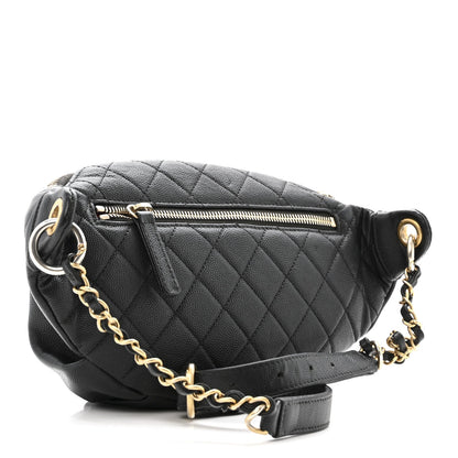 Caviar Quilted Filigree Waist Bag Black