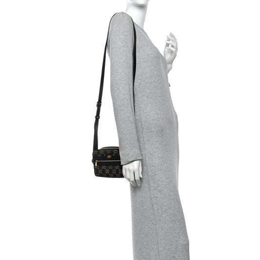Jacquard Black Denim GG Monogram Textured Dollar Calfskin Mini Ophidia Shoulder Bag Black Ivory