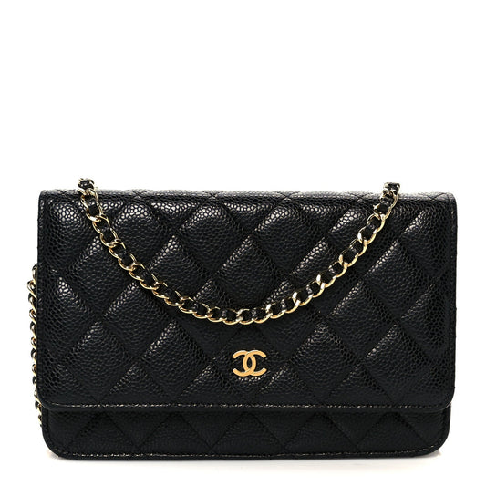 Caviar Quilted Wallet on Chain WOC Black