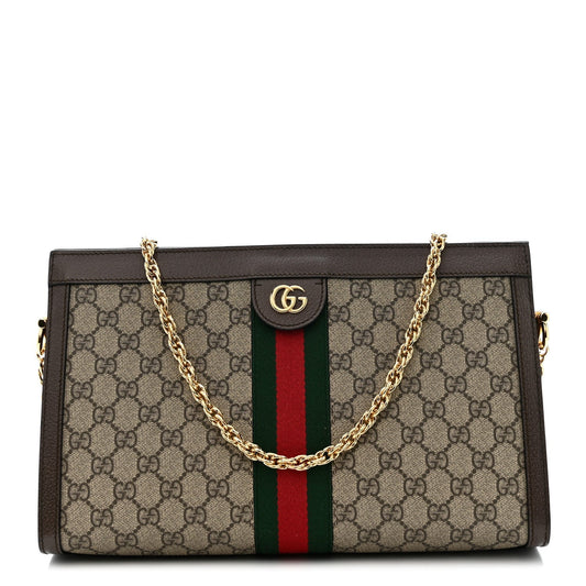 GG Supreme Monogram Web Medium Ophidia Chain Shoulder Bag Brown