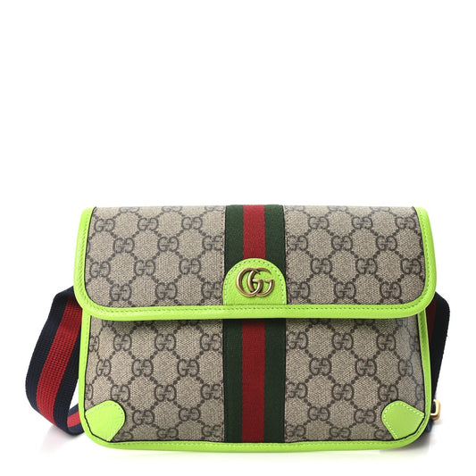 GG Supreme Monogram Web Small Ophidia Belt Bag Beige Ebony Electric Green