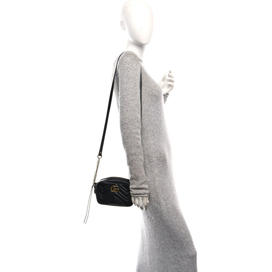 Calfskin Matelasse Mini GG Marmont Chain Shoulder Bag Black