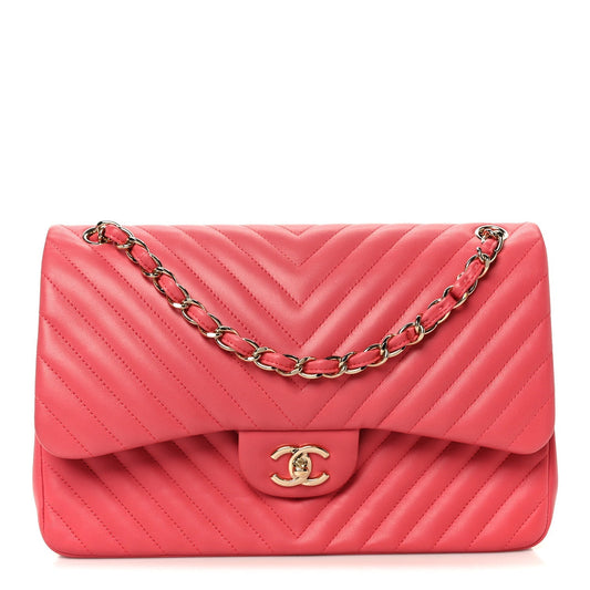Lambskin Chevron Quilted Jumbo Double Flap Pink