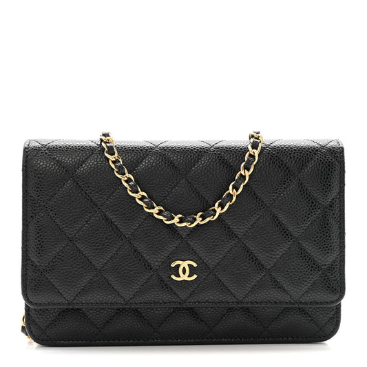 Caviar Quilted Wallet on Chain WOC Black