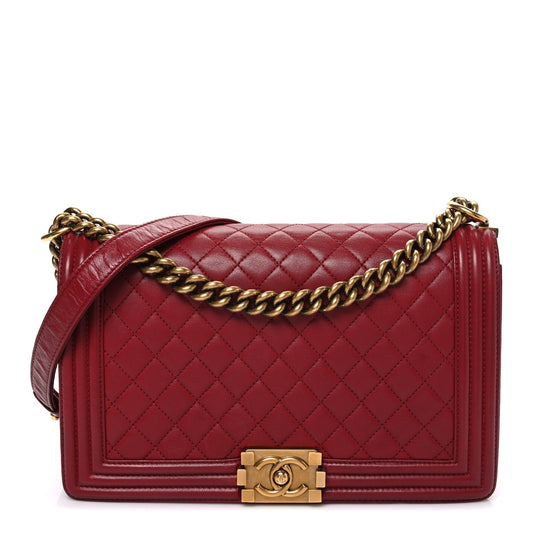 Lambskin Quilted New Medium Boy Flap Red