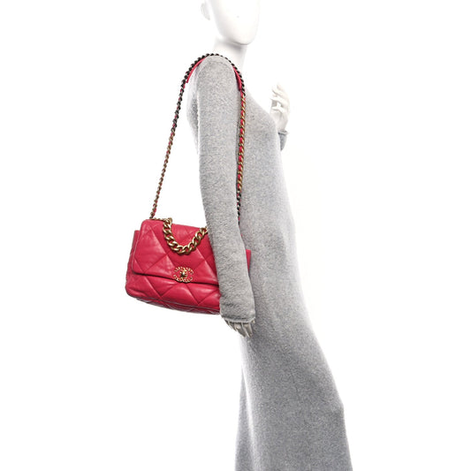 Goatskin Quilted Large Chanel 19 Flap Dark Pink
