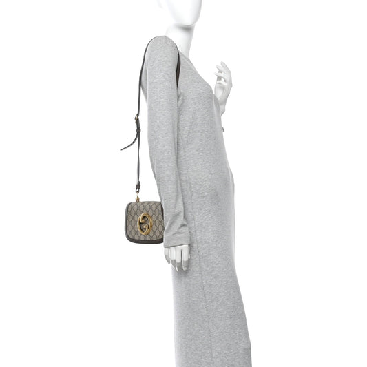 GG Supreme Monogram Textured Dollar Calfskin Mini Blondie Chain Shoulder Flap Bag Beige Ebony New Acero