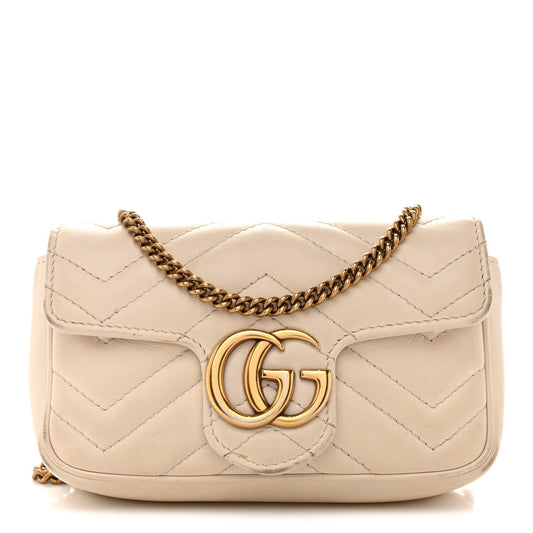 Calfskin Matelasse Super Mini GG Marmont Shoulder Bag White